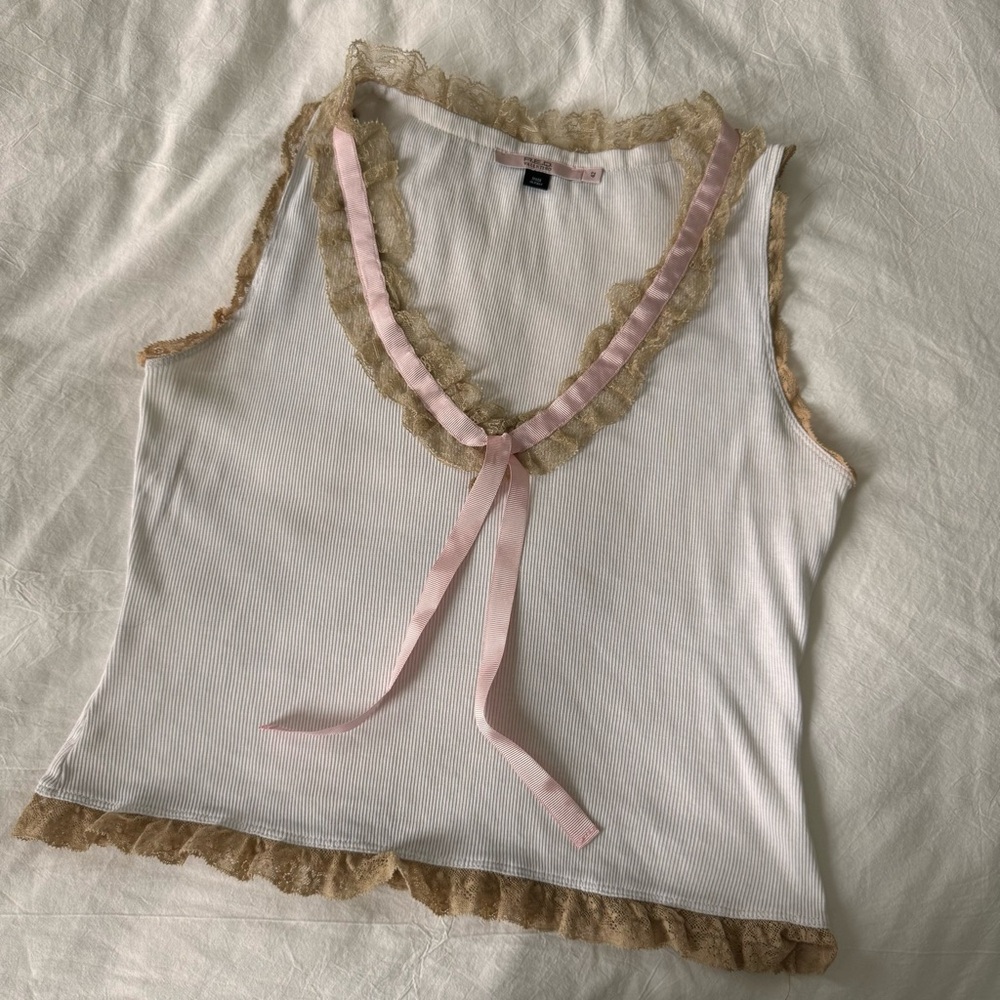 Vintage R.E.D Valentino Lace Trim Ribbon Tank
